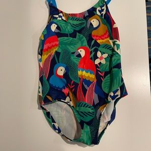 Mini Boden girls cross-back parrot printed bathing suit size 7-8